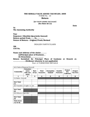 Kerala Value Added Tax Return Form 10