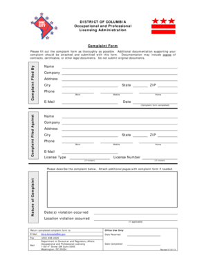 District of Columbia Complaint Form