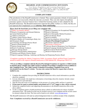 New Mexico Professional License Complaint Form
