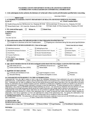 Waukesha County Authorization to Release Confidential Information