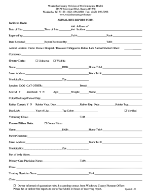 Waukesha County Animal Bite Report Form