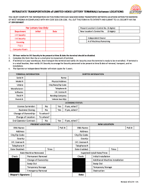 West Virginia Limited Video Lottery Terminal Transport Form