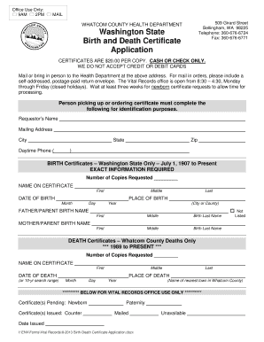 Washington State Birth and Death Certificate Application