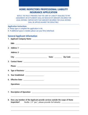 Home Inspectors Professional Liability Insurance Application