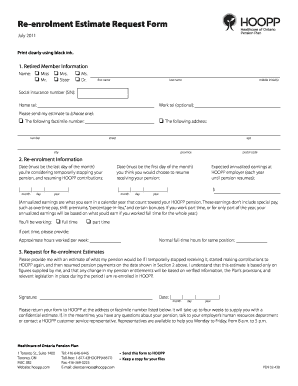 Re-enrolment Estimate Request Form - HOOPP.com