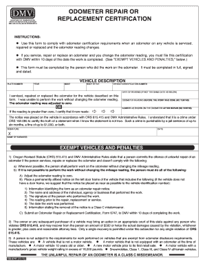 Odometer Repair or Replacement Certification
