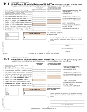 City of Columbus H-1 Hotel/Motel Monthly Return
