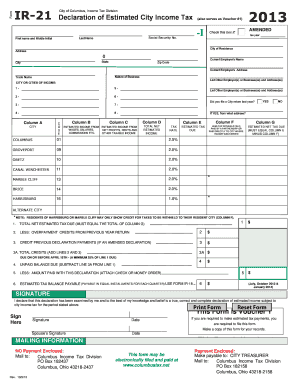 IR-21 Declaration of Estimated City Income Tax