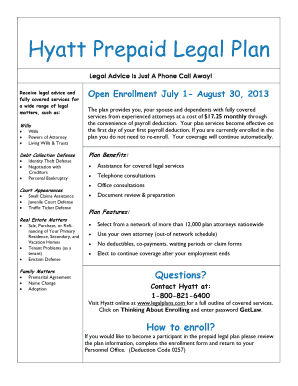 Hyatt Prepaid Legal Plan Enrollment Form