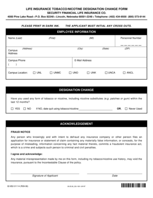 Life Insurance Tobacco/Nicotine Designation Change Form