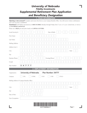 University of Nebraska Supplemental Retirement Plan Application