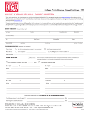 University of Nebraska High School Transcript Request Form