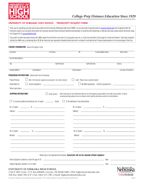University of Nebraska High School Transcript Request Form