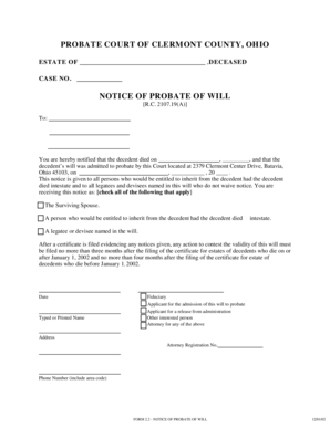 Notice of Probate of Will