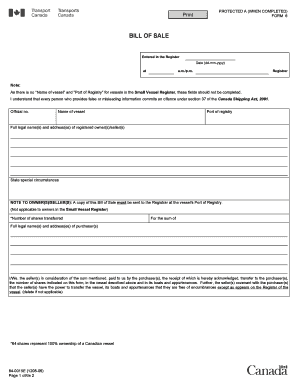 Canadian Vessel Bill of Sale Form 6