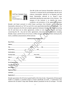 Canaan Dog Bill of Sale and Contract