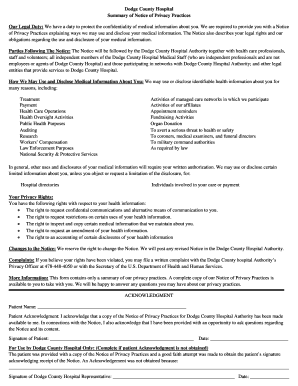 Dodge County Hospital Privacy Practices Acknowledgment