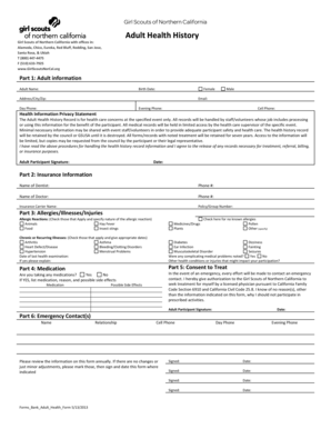 Girl Scouts of Northern California Adult Health History Form