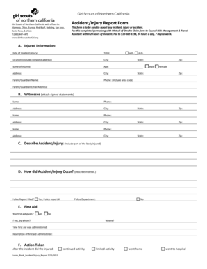 Girl Scouts of Northern California Accident/Injury Report Form