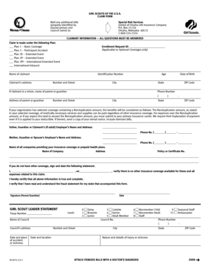 Girl Scouts Claim Form