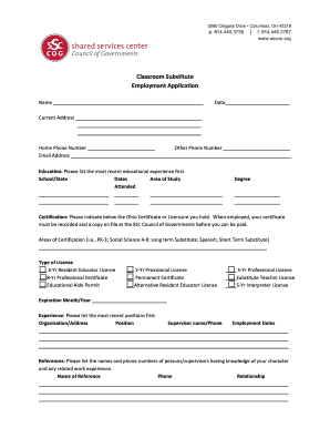 Ohio Classroom Substitute Employment Application Packet