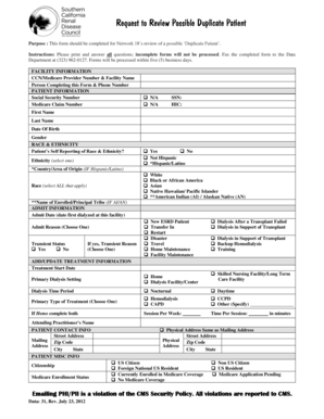 Duplicate Patient Review Form