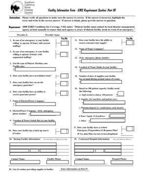 Facility Information Form - EMS Requirement