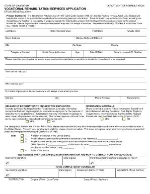 California Vocational Rehabilitation Services Application