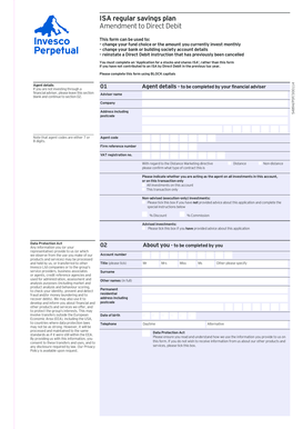 To the manager of direct debit - ISA regular savings plan Amendment to Direct Debit This form can be used to: change your fund choice or the amount you currently invest monthly change your bank or building society account details einstate a Direct Debit instruction that