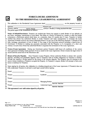 Foreclosure Addendum Lease Agreement Form - Carole Gauler