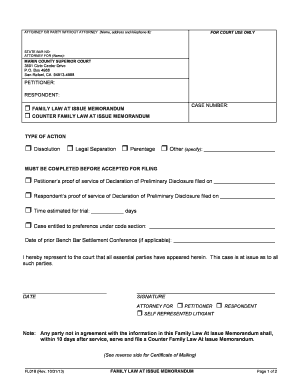 California Family Law At Issue Memorandum