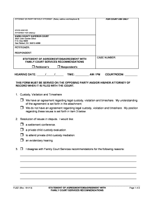 Statement of Agreement/Disagreement with Family Court Services Recommendations