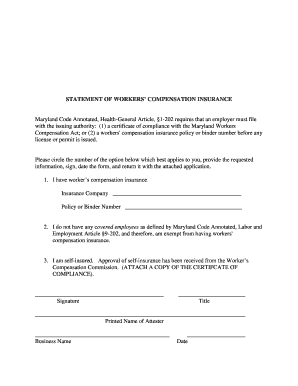 Maryland Workers Compensation Insurance Statement