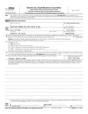 IRS Form 2553 S Corporation Election