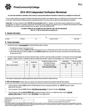 2014–2015 Independent Verification Worksheet