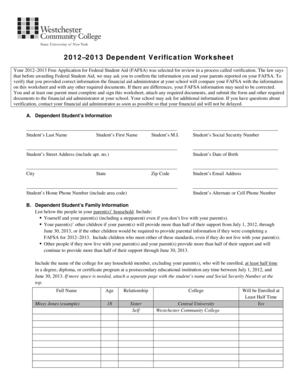 2012–2013 Dependent Verification Worksheet