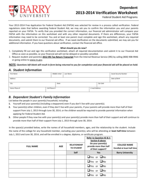 2013-2014 Verification Worksheet