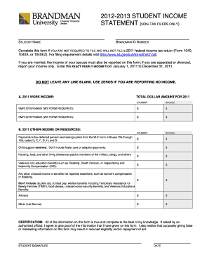 Student Income Statement