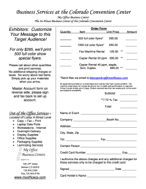 Colorado Convention Center Exhibitor Order Form