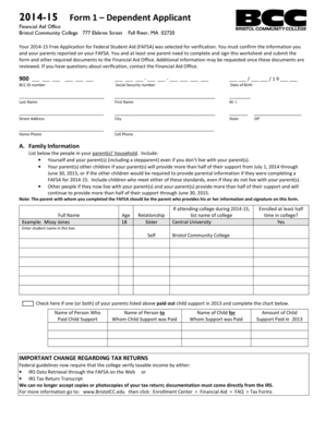 2014-15 Dependent Applicant Verification Form