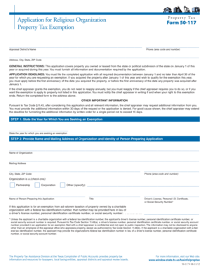 Texas Religious Organization Property Tax Exemption Form 50-117