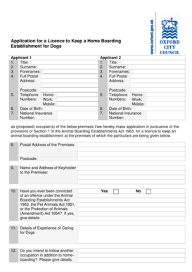 UK Home Boarding Licence Application for Dogs