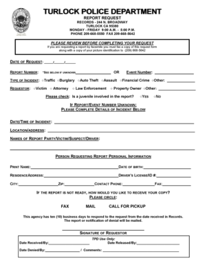 Turlock Police Department Report Request