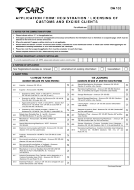 DA 185 Customs and Excise Client Registration Form
