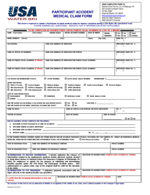 USA Water Ski Participant Accident Medical Claim Form