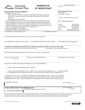 Municipal Pension Plan Beneficiary Nomination Form
