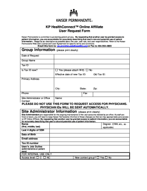 Kaiser Permanente User Request Form