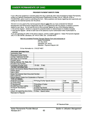Kaiser Permanente Provider Payment Dispute Form
