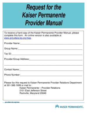 Kaiser Permanente Provider Manual Request Form