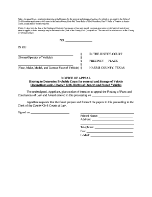 Texas Vehicle Removal Appeal Notice